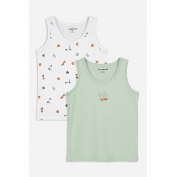 Set de top-uri cu imprimeu - 2 piese - Alb/Verde deschis
