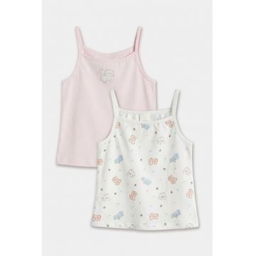 Set de top-uri din bumbac - 2 piese - Alb/Roz/Albastru