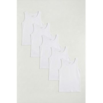 Set de top-uri din bumbac cu decolteu rotund - 5 piese - Alb