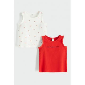 Set de top-uri striate - 2 piese - Alb/Rosu vermillion