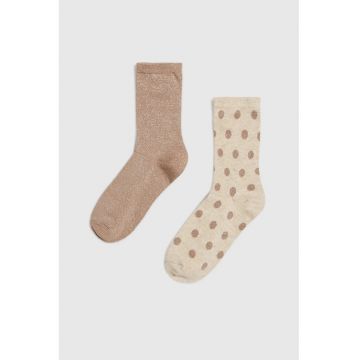 Sosete lungi femei -  set de 2 - cu fir metalic - bej - 37-40