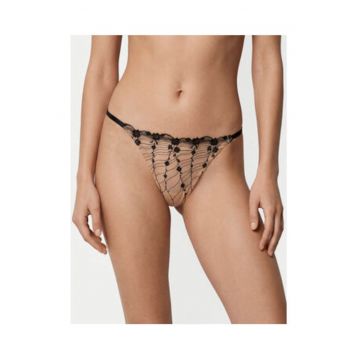 Tanga femei -  Bej - Negru - dantela florala - poliester - set