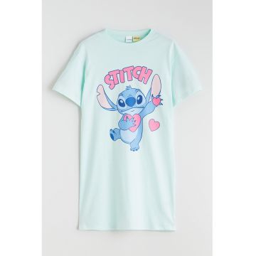 Tricou de pijama cu imprimeu desene animate - Albastru aquamarin