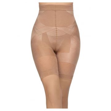 Chiloti boxeri modelatori microfibra cu talia inalta sub sani  Super Slim 140 den - Nude