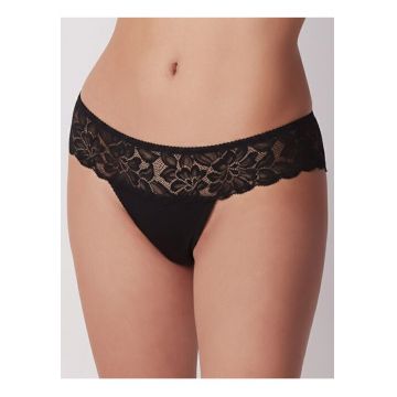 Chiloti brazilieni bumbac cu talia joasa si dantela  ADC87 - Negru
