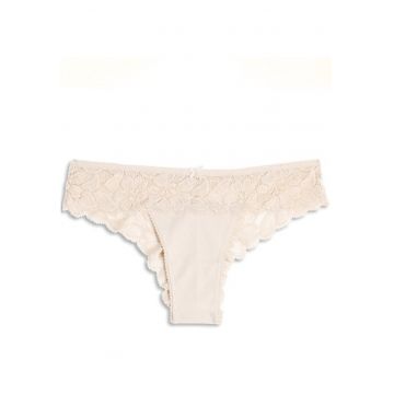 Chiloti brazilieni bumbac cu talia joasa si dantela  ADC87 - Nude rose