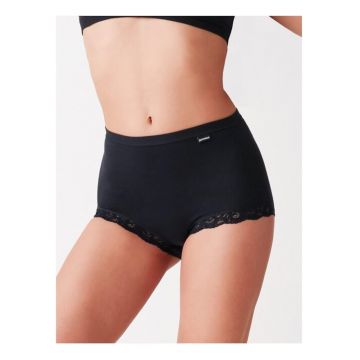 Chiloti clasici bumbac cu talia inalta si dantela  AD214 0001 - Negru
