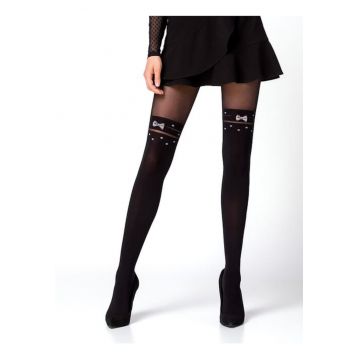 Ciorapi cu model fundita si imitatie jambiere  Catwalk 50 den - Negru