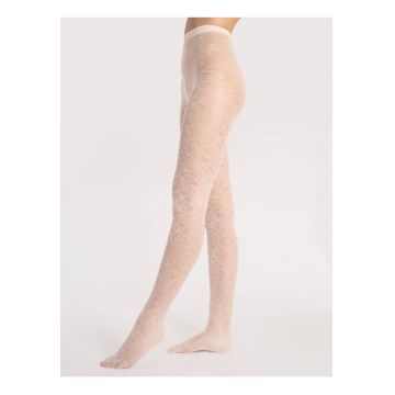 Ciorapi imitatie plasa marunta cu model floral  Ariel 30 den Ecru - Ecru