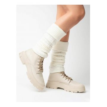 Jambiere raiate lana si acril ecru fara varf  S095-01 - Ecru