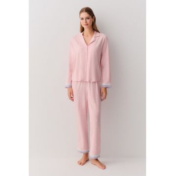 Pijama cu buline si nasturi - Roz deschis/Lila
