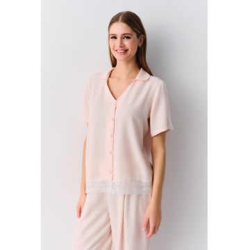 Pijama lunga cu nasturi - Roz pal