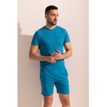 Pijama scurta din amestec de modal Adrian - Albastru azur