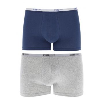 Set 2 perechi boxeri clasici bumbac talie joasa  GU017 0002 - Gri melange/Bleumarin