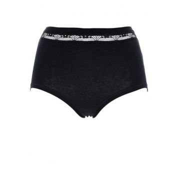 Set 2 perechi chiloti clasici bumbac cu talia inalta si dantela  GD169 0002 - Negru