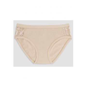 Set 2 perechi chiloti clasici bumbac cu talia joasa si dantela  GD129 0002 - Bej