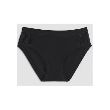 Set 2 perechi chiloti clasici bumbac cu talia joasa si dantela  GD129 0002 - Negru