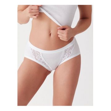 Set 2 perechi chiloti clasici bumbac cu talia joasa si dantela  GD130 0002 - Alb