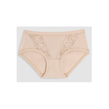 Set 2 perechi chiloti clasici bumbac cu talia joasa si dantela  GD130 0002 - Bej