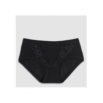 Set 2 perechi chiloti clasici bumbac cu talia joasa si dantela  GD130 0002 - Negru