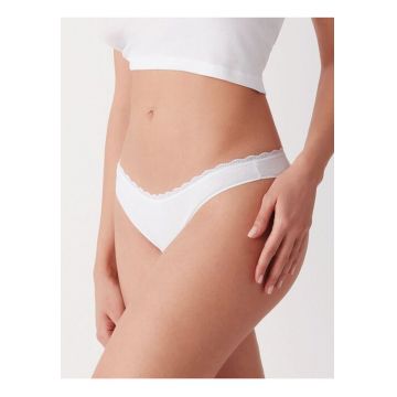 Set 3 perechi chiloti brazilieni bumbac cu talia joasa si dantela  GD292 0003 - Alb