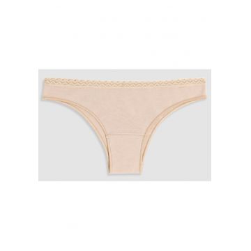 Set 3 perechi chiloti brazilieni bumbac cu talia joasa si dantela  GD292 0003 - Bej