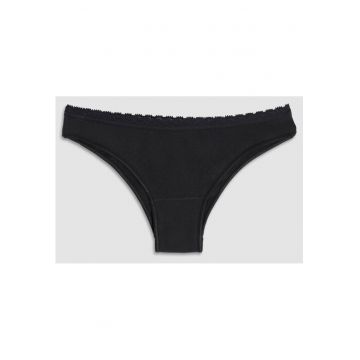 Set 3 perechi chiloti brazilieni bumbac cu talia joasa si dantela  GD292 0003 - Negru