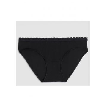Set 3 perechi chiloti clasici bumbac cu talia joasa si dantela  GD286 0003 - Negru