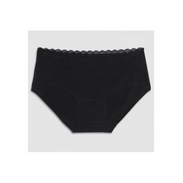 Set 3 perechi chiloti clasici bumbac cu talia medie si dantela  GD293 0003 - Negru
