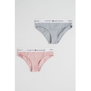 Set de chiloti clasici cu banda logo in talie - 2 perechi - Roz pastel/Gri deschis melange