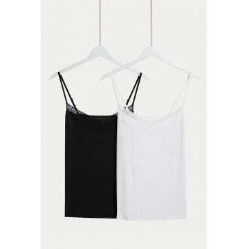 Set de top-uri cu insertii din dantela - 2 piese - Negru/Alb optic
