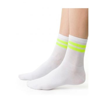 Sosete bumbac albe cu dungi neon  S026-226 - Alb
