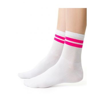 Sosete bumbac albe cu dungi roz  S026-229 - Alb
