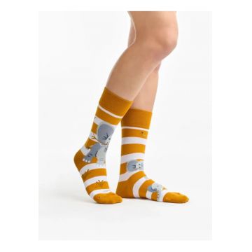 Sosete colorate cu dungi si elefanti  Elephant & Stripes - Galben mustar