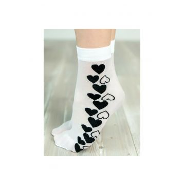 Sosete fete albe cu inimioare negre  Cupid 20 den - Alb/Negru