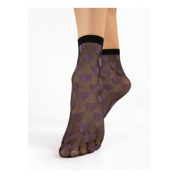 Sosete lycra negre cu inimioare  Beso 20 den - Negru/Violet