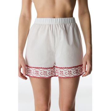 Pantaloni scurti de pijama cu broderii - Alb/Rosu inchis