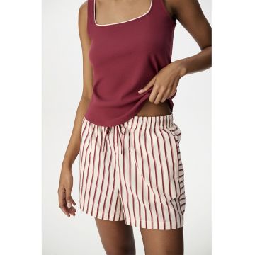 Pantaloni scurti de pijama din bumbac cu dungi - Visiniu/Alb fildes