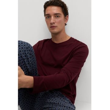 Pijama cu decolteu la baza gatului si pantaloni lungi cu model - Rosu/Bleumarin