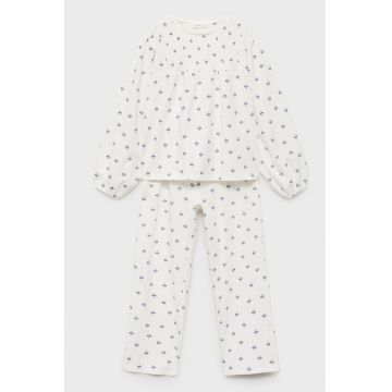 Pijama cu model si maneci lungi - Alb fildes/Albastru inchis