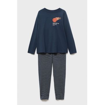 Pijama cu pantaloni lungi cu dungi - Alb/Portocaliu stins/Bleumarin