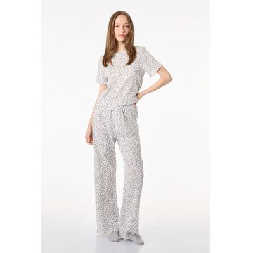 Pijama de bumbac cu animal print - Alb/Gri inchis