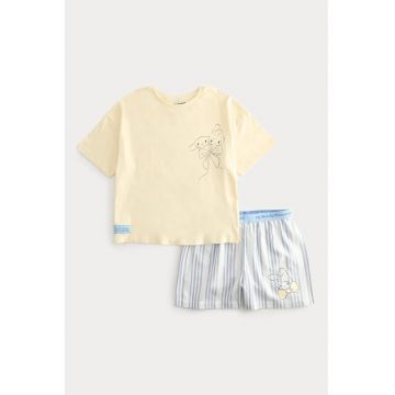Pijama de bumbac cu pantaloni scurti - Galben pal