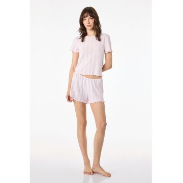 Pijama din amestec de modal cu pantaloni scurti - Nude rose