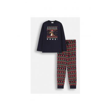Pijama din bumbac cu imprimeu de Craciun