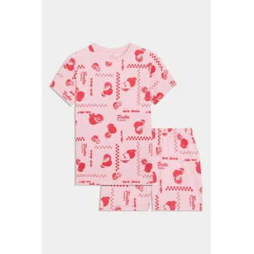 Pijama din bumbac cu model - Coral/Roz pastel