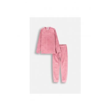 Pijamale copii -  set 2 piese - stele imprimate - roz - poliester - Roz