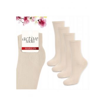 Set 4 - Sosete de dama din bumbac - netede - Active Forte 58 - Ecru