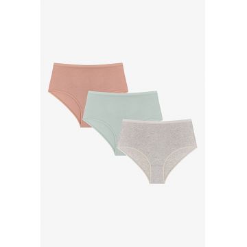 Set de 3 perechi de chiloti cu talie inalta - Multicolor