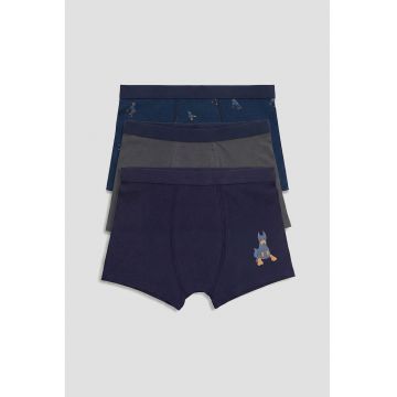 Set de boxeri cu imprimeu cu caini - 3 perechi - Gri inchis/Bleumarin